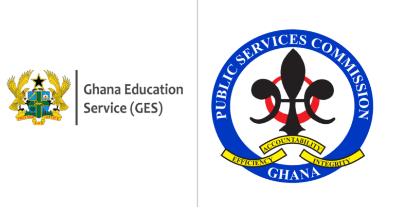 Ghana Education Service and Public Services Commission logos announcing urgent verification for applicants with date of birth discrepancies.