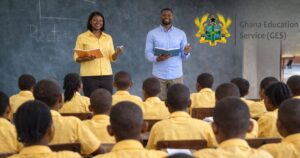 Male and female teachers teaching a full classroom of learners in Ghana representing GES recruitment 2026 preparation