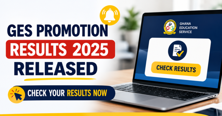 GES Promotion Results 2025 released with official results checking portal displayed on laptop