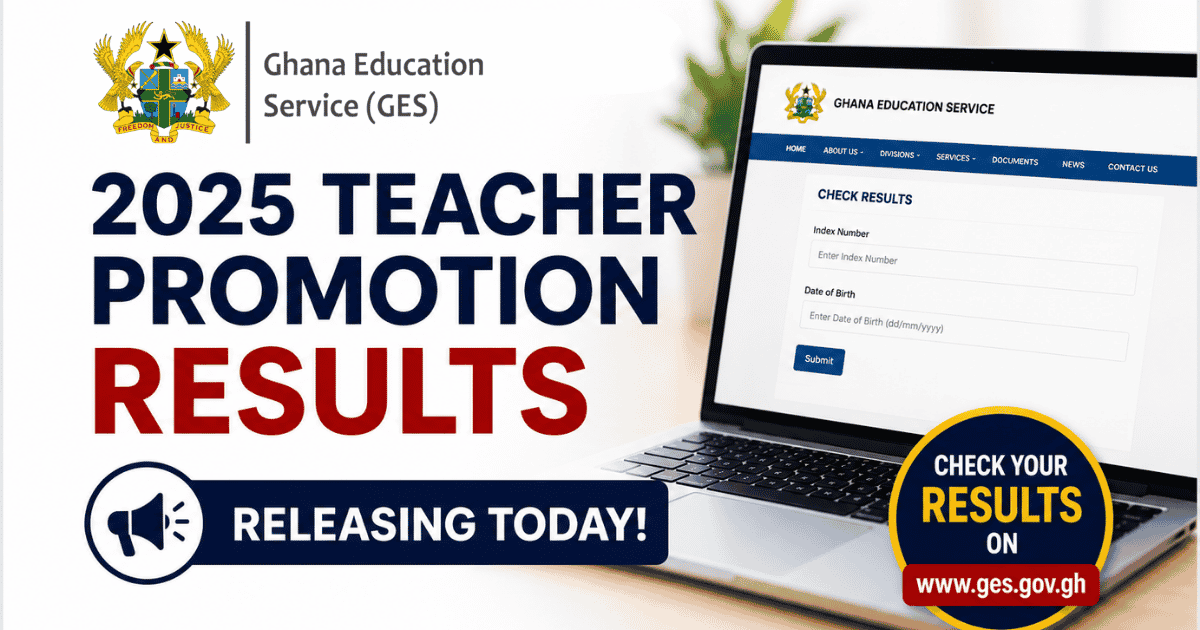GES Promotion Results 2025 release announcement with result checking portal on laptop